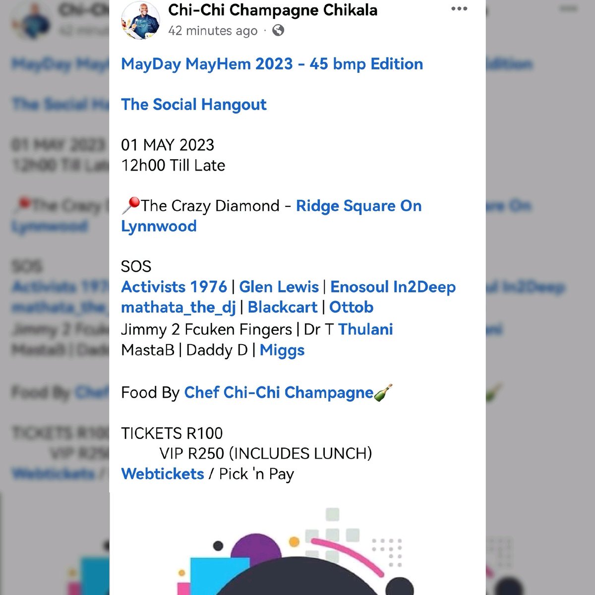 Time4House's tweet image. The chef @chichichampagne has spoken. Get your tickets before they run out! 

@picknpay  and @webtickets

#Time4house
#MaydayMayhem 
#HEAVYMACHINERY365