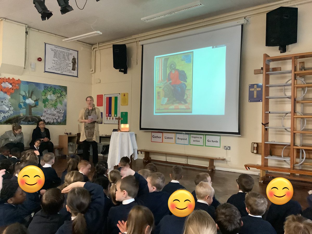 In KS1’s assembly we looked at the life of St. Mark, following his #FeastDay yesterday. We listened to his words, telling us to “go into the world and proclaim the good news to the whole of creation.” #TheGodWhoSpeaks #CatholicLife #Prayer #Liturgy @BhamDES @BCPP__ @RCBirmingham