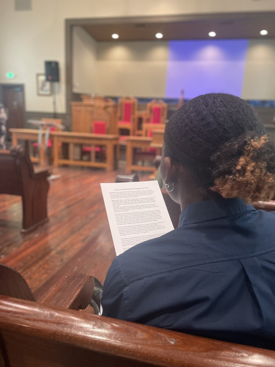 greezbock's tweet photo. At the Historic Bethel Baptist Church in Birmingham, which was bombed three times by white supremacists in the late 1950s and early 1960s. McAdory HS chemistry students are here to learn about environmental racism that still exists in the Collegeville community today. https://t.co/v1Ha2YG6Jp