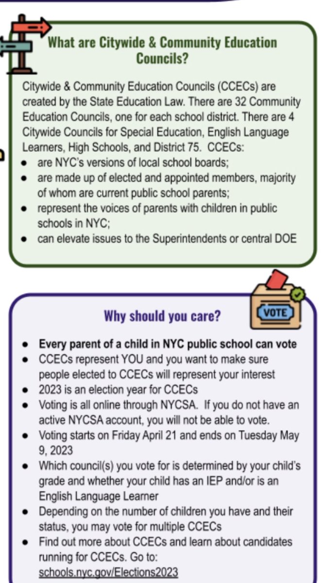 It’s time to Vote for Citywide &amp; Community Education Council Reps. Use your NYC Schools Account to vote. Make sure you have an account and it is active today.  In order to create or re-activate an account, you need a code from your school!