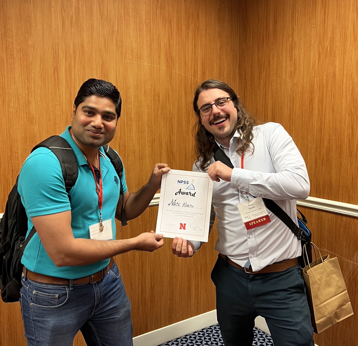 szintri's tweet photo. Way to go @NikeeShrestha2 and @NateKorth! They both won first prize -- for short and long form presentations respectively --  at the @corteva sponsored Nebraska Plant Science Symposium yesterday! https://t.co/c5c3z8o6D7