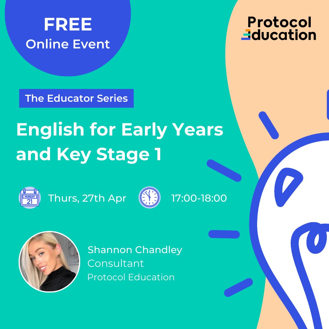 ProtocolEd's tweet image. 💡Join our 𝙁𝙍𝙀𝙀 webinar on English for Early Years and KS1. This is a great chance to get helpful guidance on EYFS and Mainstream Curriculum and insights on reading programs aligned with the curriculum🔖 #edutwitter #earlyyearsteaching

Register here👉 bit.ly/3LcSrUy