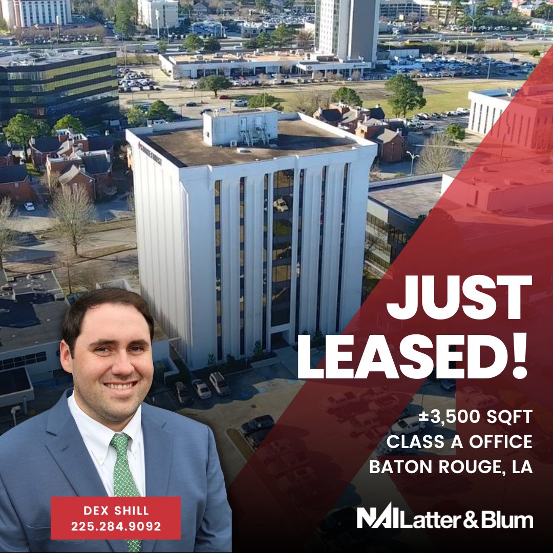 💥Just Leased💥 Congratulations to Dex Shill on his recent lease of ±3,500 SF of Class A Office Space in Baton Rouge, LA! Good work, Dex! 👏
•
•
#cre #nailatterblum #office #batonrouge #leased #naigloval