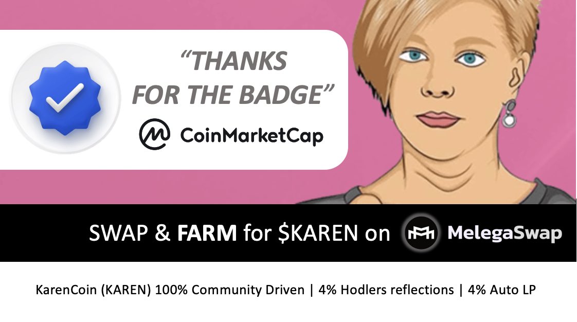 KarenCoin (@karencoinglobal) on Twitter photo 🔥$KAREN got the <a href="/CoinMarketCap/">CoinMarketCap</a> #verifiedbadge
🥂🍾Let’s celebrate together with a mystery giveaway by the next 48hrs
➡️Follow <a href="/KarenCoinGlobal/">KarenCoin</a>
➡️Follow coinmarketcap.com/community/prof…
➡️Like + RT + Comment
👉Post proof + BEP-20 address in t.me/karenCoinChat
<a href="/meleganza/">Melega Finance</a> #Karen 🔥$KAREN got the <a href="/CoinMarketCap/">CoinMarketCap</a> #verifiedbadge
🥂🍾Let’s celebrate together with a mystery giveaway by the next 48hrs
➡️Follow <a href="/KarenCoinGlobal/">KarenCoin</a>
➡️Follow coinmarketcap.com/community/prof…
➡️Like + RT + Comment
👉Post proof + BEP-20 address in t.me/karenCoinChat
<a href="/meleganza/">Melega Finance</a> #Karen