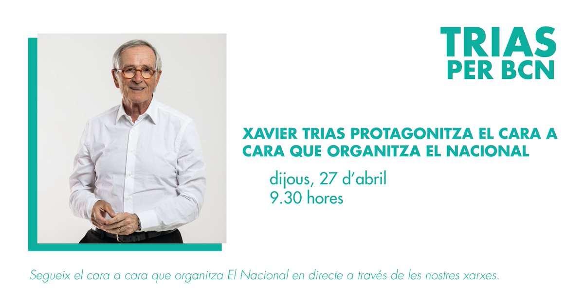 ☝️🏼 El nostre candidat <a href="/xaviertrias/">Xavier Trias</a> protagonitza el cara a cara que organitza <a href="/elnacionalcat/">ElNacional.cat</a> i que condueix <a href="/jofrellombart/">Jofre Llombart Anton</a> des del CaixaForum Macaya.

El podràs seguir en directe a elnacional.cat

#TriasDonaLaCara #TriasperBCN