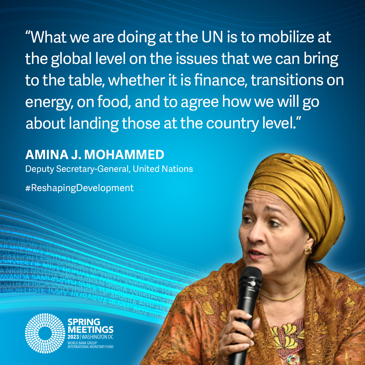 WorldBankGroup's tweet photo. .@AminaJMohammed called for increased cooperation between multilateral organizations and development partners with the private sector to work towards the SDGs and achieve a cleaner, more equal, and sustainable future. Event replay: https://t.co/LATs5vFaof #ReshapingDevelopment https://t.co/0T6517j09K