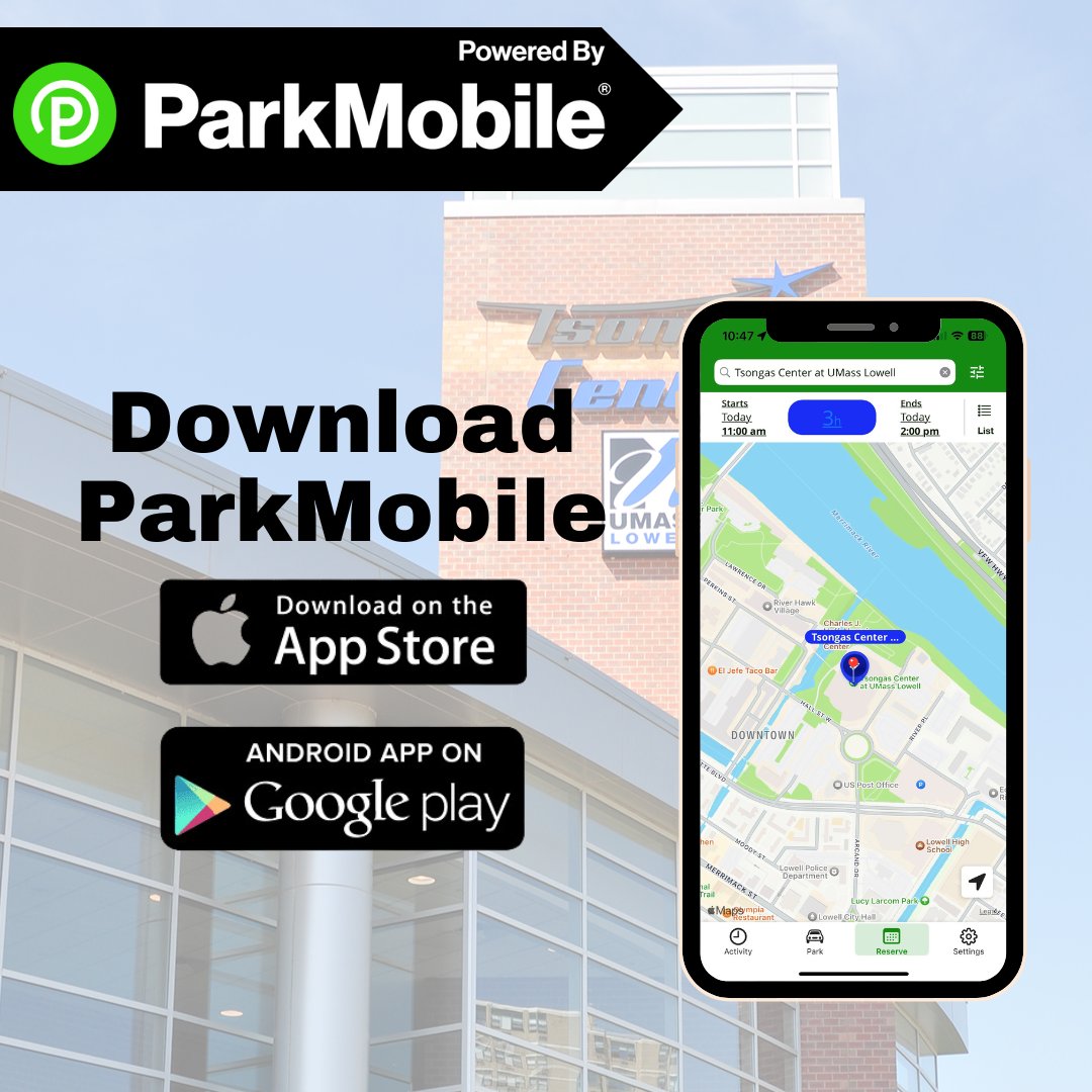 The Tsongas Center is happy to bring ParkMobile for easy pre-paid parking. Click the link in our bio or visit our events page to purchase parking for certain events now! #ParkMobile #TsongasCenter #Lowell #DownloadApp