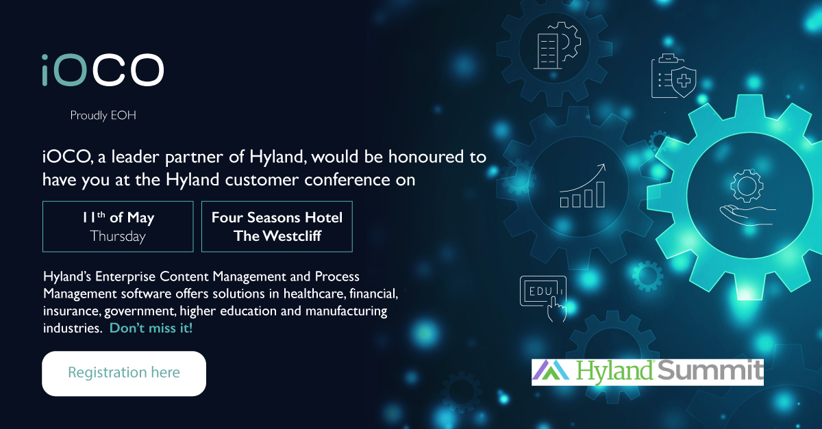 iOCO, a leader partner of Hyland, would be honoured to have you at the Hyland customer conference on the 11th of May, at the luxurious Four Seasons Hotel The Westcliff. Don’t miss it! 

bit.ly/420RunW

#HylandSummit, #11May2023