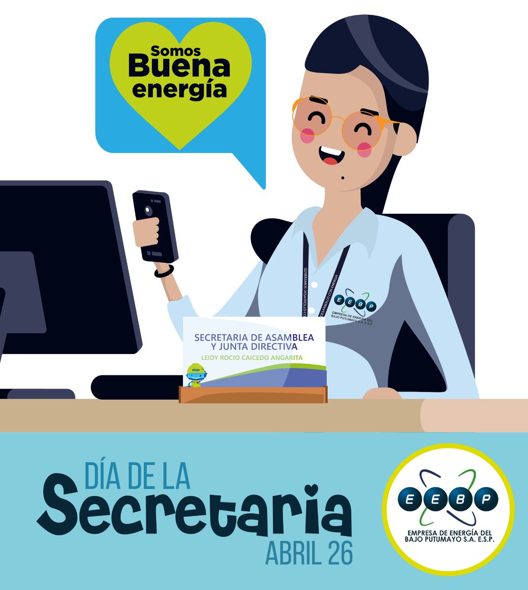 EEBPSAESP's tweet photo. Celebramos a Leidy en este día tan especial,  y a todas las Secretarias quienes con profesionalismo y calidad humana, le ponen a su trabajo la mejor energía.
Feliz #DiadeLaSecretaria 

#EEBP #MuchoMásQueEnergía #GeneramosDesarrolloConEnergía https://t.co/iTH7fbH2xg