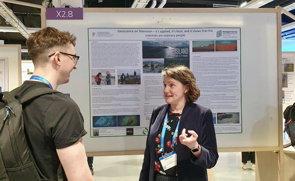GeolSurvIE's tweet photo. Geological Survey Ireland @Dept_ECC was at #EGU23 talking about viewer numbers & feedback for #TheIsland by @NewDecadeFilms for @rte and @BBCnireland. It was a success story in geoscience communications and the value of making science accessible to all. https://t.co/VRWlvYLOpA https://t.co/y1kwANrsDy