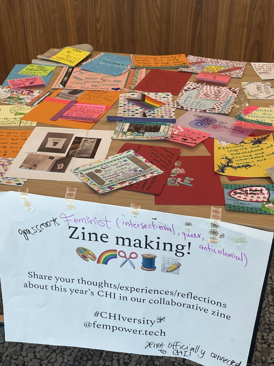 nadiacw's tweet photo. Wow thank you all for stopping by and ranting/crafting/celebrating/feeling together at our self-organized zine-making event! Which kinda turned into an exhibition 😌💓 @fempowertech #CHIversity https://t.co/fkfaocJUE3
