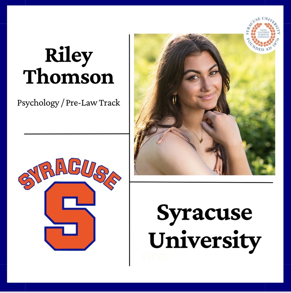 2023Hopedale's tweet photo. Riley Thomson has committed to the Syracuse University!! She plans to major in Psychology on the Pre-Law Track. Congratulations!! #gooranges https://t.co/Ytk2IZgfIt