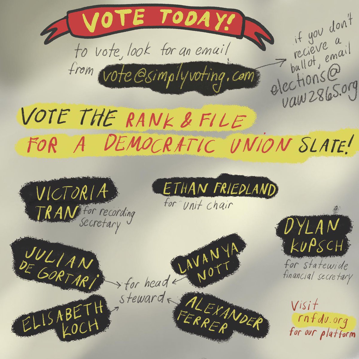 uclarnf's tweet photo. It's voting day! Remind everyone you know to vote for Rank &amp; File for a Democratic Union!!!!! To learn more about our platform, visit https://t.co/v98WFsoaXF https://t.co/RD3LlNBW1p