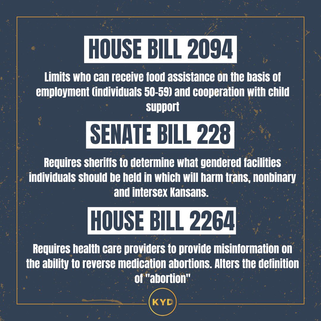 This morning, #ksleg began the 2023 veto session. <a href="/govlaurakelly/">Governor Laura Kelly</a> vetoed a historic number of bills, 15, and now it’s up to the legislature to sustain her vetos on these dangerous bills. 

Contact your legislators NOW and urge them to sustain all vetos.