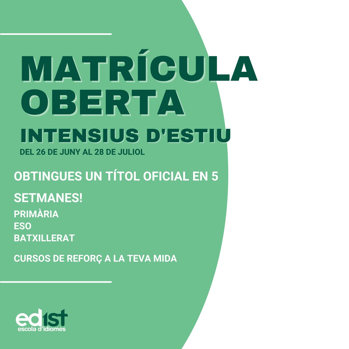 idiomesedist's tweet photo. 📝Ja estem en període d’inscripció del curs vinent i dels intensius d'estiu!
Corre‼️ No et quedis sense plaça.
#Edist #Edistidiomes #LanguagesSchool #LearnEnglish #CambridgePartner #CambridgeEnglishExams #EimIdiomes #UB #Anglès #SantAdrià #Badalona https://t.co/j1LsABa8Bb