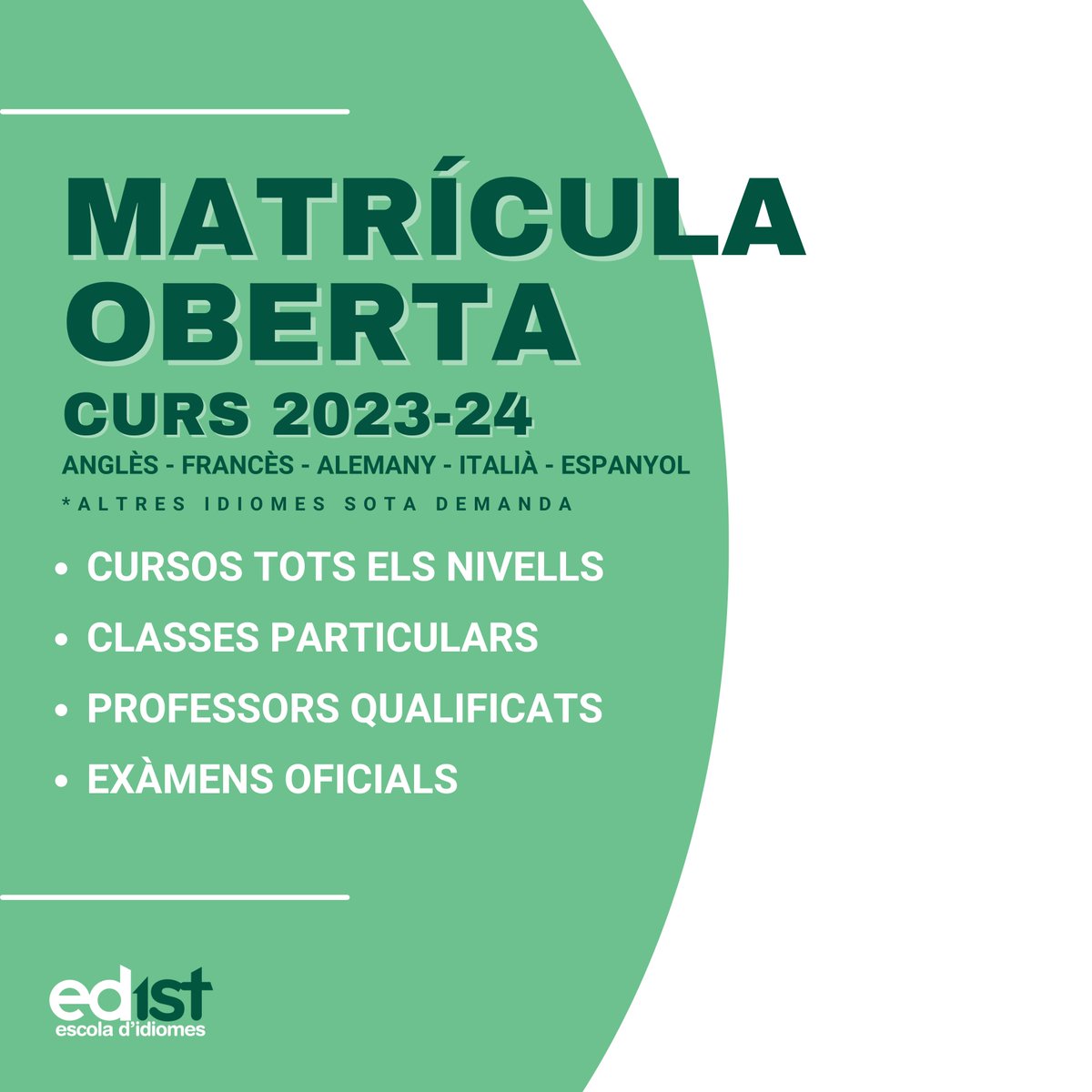 idiomesedist's tweet photo. 📝Ja estem en període d’inscripció del curs vinent i dels intensius d'estiu!
Corre‼️ No et quedis sense plaça.
#Edist #Edistidiomes #LanguagesSchool #LearnEnglish #CambridgePartner #CambridgeEnglishExams #EimIdiomes #UB #Anglès #SantAdrià #Badalona https://t.co/j1LsABa8Bb