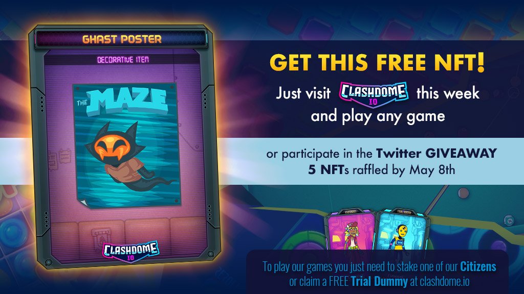 Get this free #WAXNFT by playing any of our games this week.

5 more NFTs will raffled in this #giveaway
To enter:
1⃣Follow <a href="/clash_dome/">𝗖𝗟𝗔𝗦𝗛𝗗𝗢𝗠𝗘</a> 
2⃣❤️Like 🔁RT
3⃣Tag 2 friends &amp; drop your WAX wallet👇

⏳Entries close at 17h UTC May 8th!