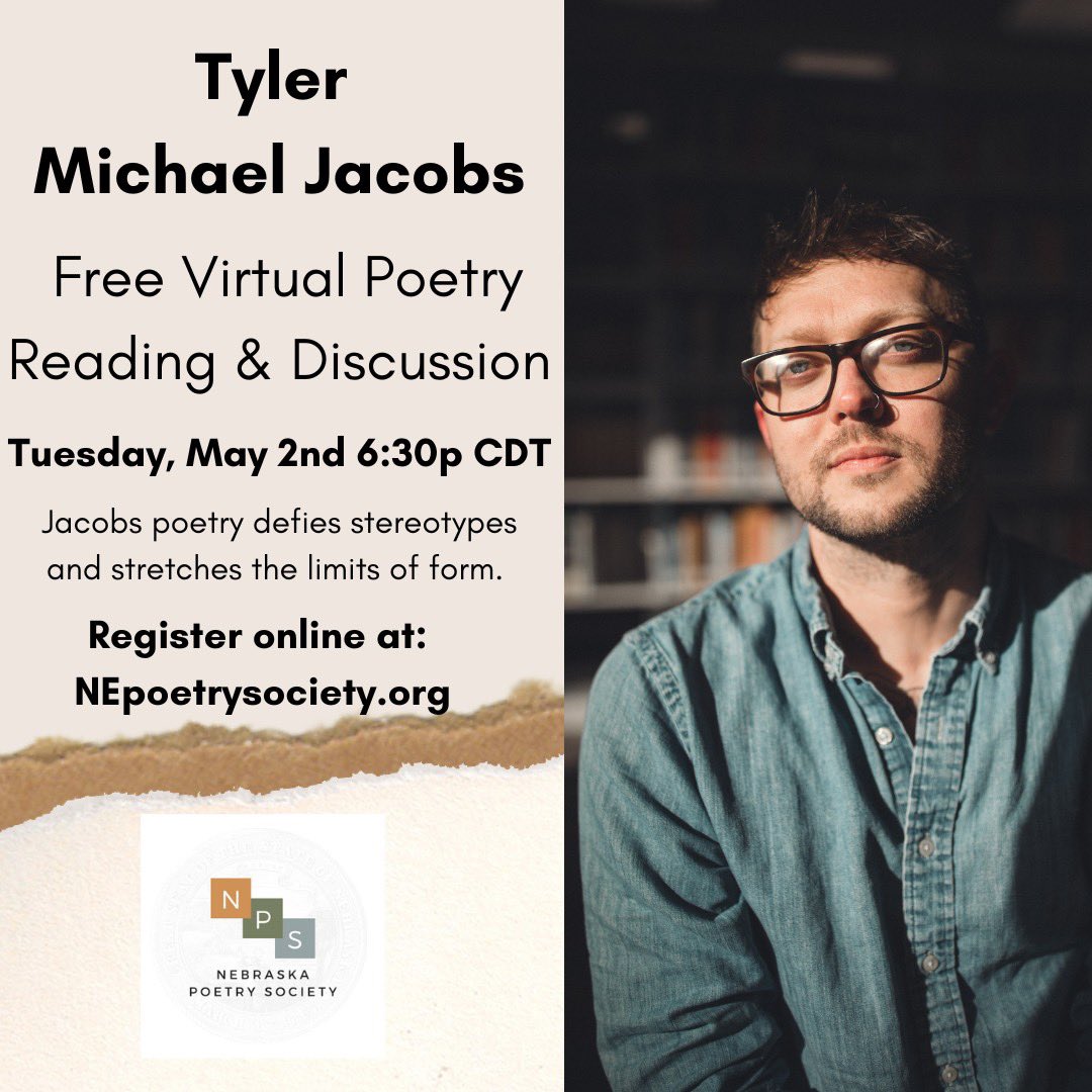 Tyler Michael Jacobs will read his boundary-breaking work and talk to us about his vision, his work, and his literary journey. Join us by registering online at NEpoetrysociety.org. #poetrycommunity #poetryreading #virtualpoetryreading #fortheloveofpoetry #poetrylovers #poets