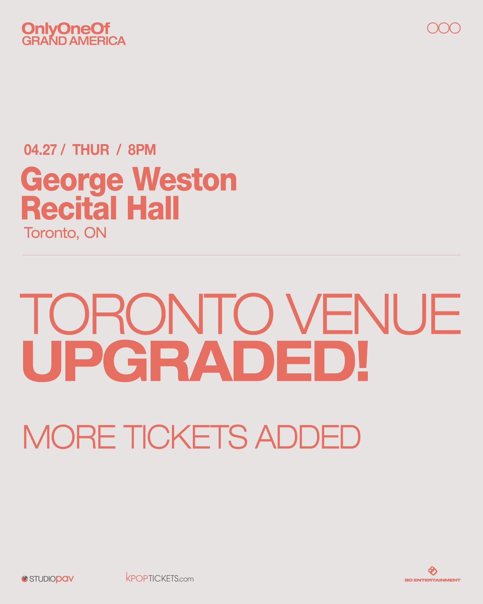 studio_pav's tweet photo. Toronto #lyOn 🇨🇦 we have upgraded the venue to ✨GEORGE WESTON RECITAL HALL✨
The venue is in the same location, which is inside Meridian Arts Centre, just a different venue in the building.
#OnlyOneOf #온리원오브 #OnlyOneOfGrandAmericaTour https://t.co/iAnBEpaWro