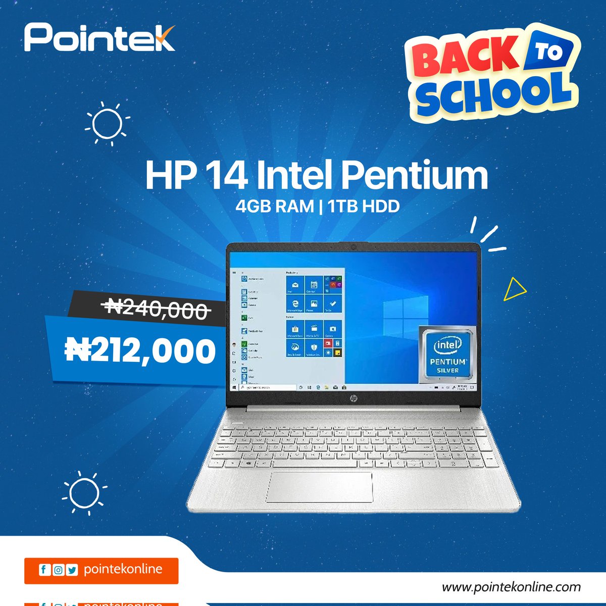 pointekonline's tweet photo. Buy HP 14 Intel Pentium Laptops and other back-to-school smart essentials to enjoy up to 40% discount.
โข 4GB RAM
โข 1TB ROM
โข Intel Pentium
PRICE: N212,000
Chat: 08077102491
https://t.co/ETULVAzkaS
#Pointek #Pointekonline #backtoSchool #Hp #Hp14 #2023 https://t.co/AzlenM2XHC
