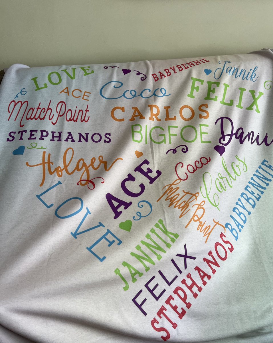 QueenOfCruising's tweet photo. Just in time for Madrid. Snuggle for the 2023 wins. The 🎾family🎾 is all here!!! ⁦@BenShelton⁩ ⁦@DaniilMedwed⁩ ⁦@CocoGauff⁩ ⁦@carlosalcaraz⁩ ⁦@holgerrune2003⁩ ⁦@janniksin⁩ ⁦@FTiafoe⁩ ⁦@felixtennis⁩ ⁦@steftsitsipas⁩ 🎾💚🎾 https://t.co/t14xa9zJqg