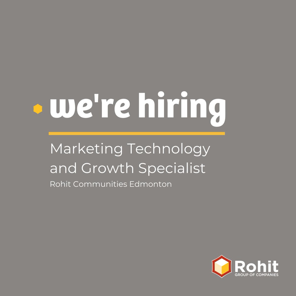 Our marketing team is expanding and we're currently seeking a Marketing Technology and Growth Specialist to join us at Rohit Communities Edmonton

Learn more and apply at rohitgroup.applytojob.com/apply/jobs/det…

#EdmontonHiring #EdmontonMarketing #YegTech #EdmontonTechJobs #yegjobs