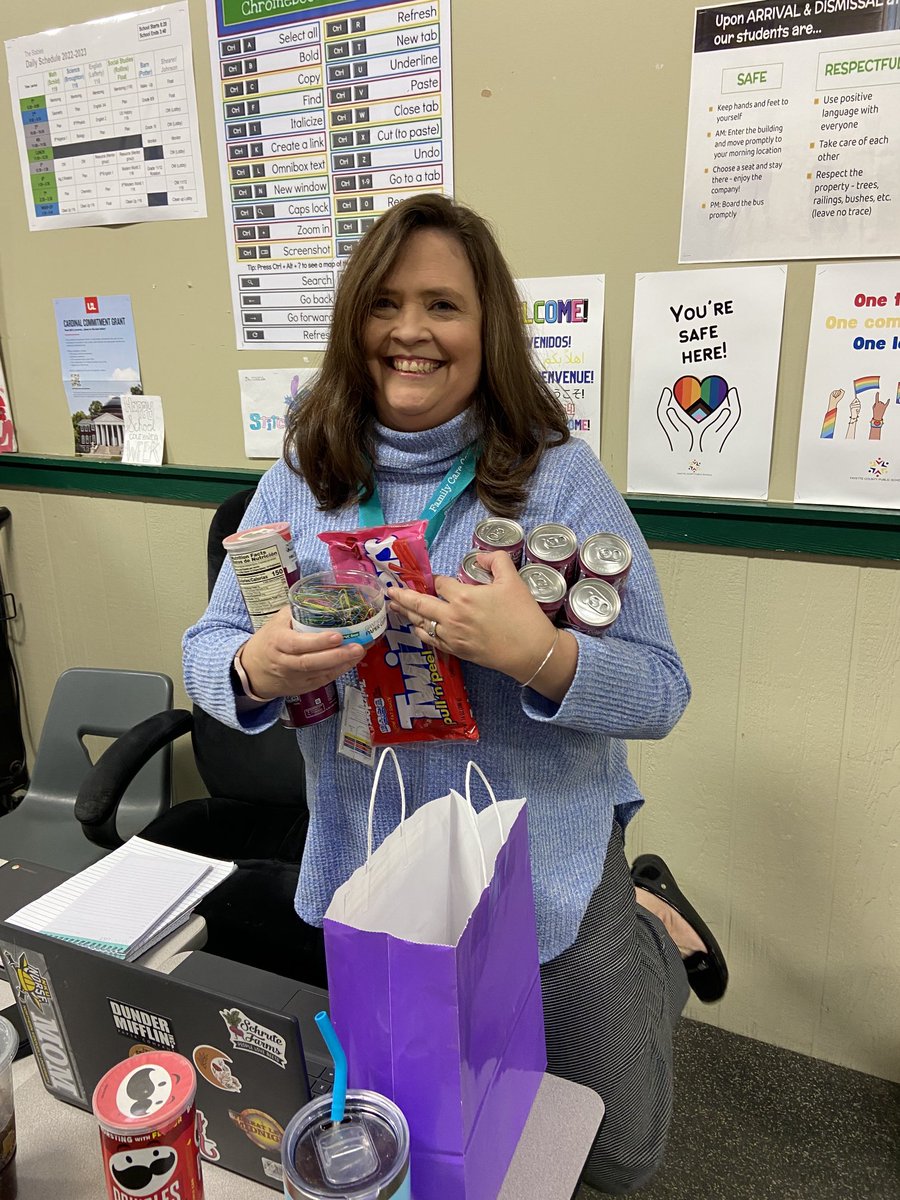 TheStablesFCPS's tweet photo. We keep Mrs. Chandler stocked with Cherry Cokes and other goodies because we appreciate all she does for us! Happy Admin Assistant Day! https://t.co/tdIvV7a3FB