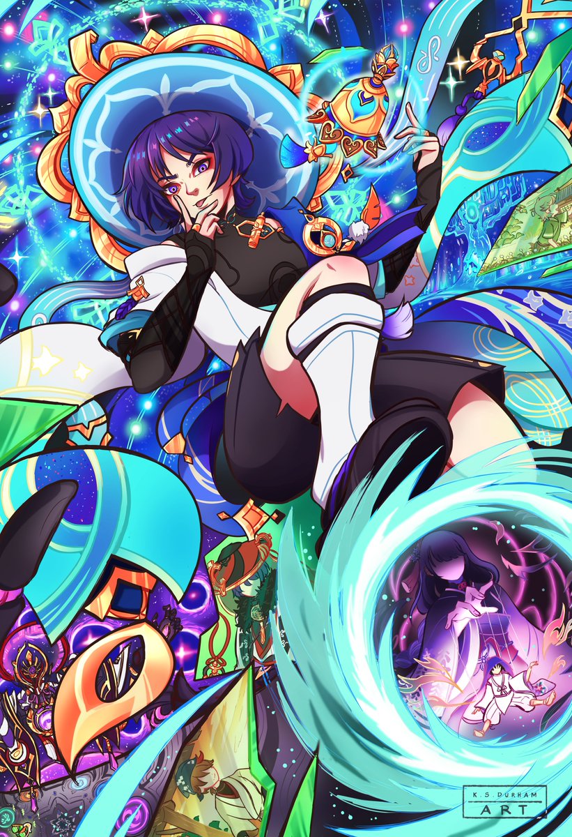 I believe this Venti bust was my first attempt at any Genshin art, and Scaramouche is my latest print in my Genshin line. 

Preorders open April 29- May 20. :) 

#genshinimpact #venti #scaramouche #wanderer