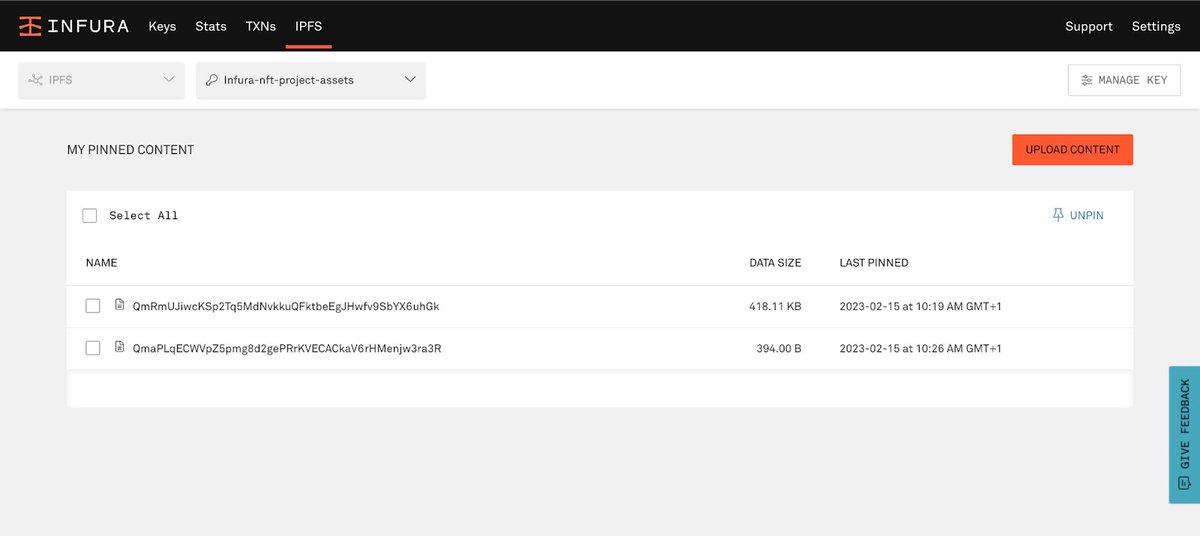 3/ Upload NFT assets &amp; metadata to IPFS

- Head to the Infura dashboard &amp; create an IPFS project
- Enable a dedicated gateway
- Upload the NFT image files to IPFS