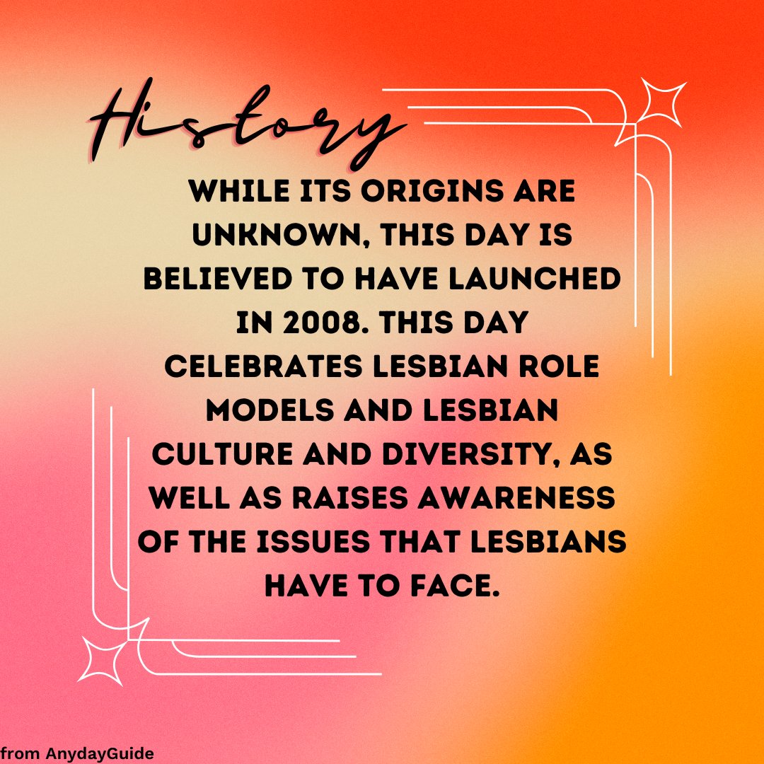 weareinreach's tweet photo. April 24-April 30 is Lesbian Visibility Week, but on April 26, it is recognized as Lesbian Visibility Day. Take this time to honor and celebrate lesbians everywhere!
#LesbianVisibilityWeek #safehelpisinreach #lgbtq https://t.co/m5XBruysZO