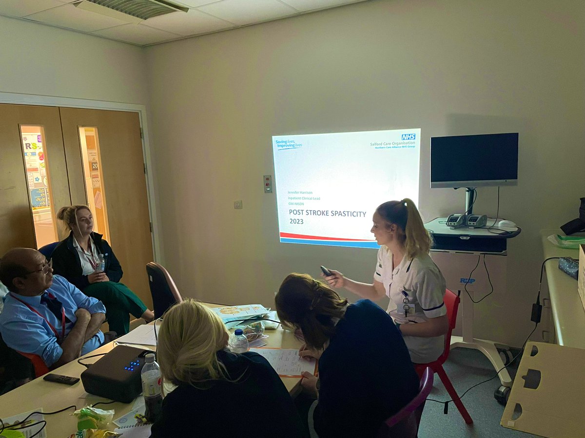 Ward31MRI's tweet photo. Great educational and informative presentation today by Jennifer Harrison @GMNISDN to our MDT about 'Spasticity Management' and its importance on a stroke rehab unit 🧠💉
Thank you so much for joining us! #education #strokerehab #spasticitymanagement #MDTlearning https://t.co/2poOmyAmic