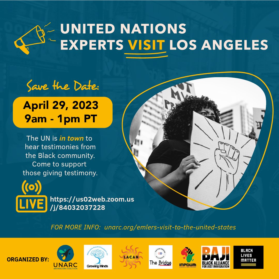UNARC_global's tweet image. #losangeles #chicago and #minneapolis are the next cities that UN Experts will visit. Register for in-person attendance. Info below: #BlackLivesMatter📷 #RacialJusticer #saytheirnames #humanrights #SystemicRacism #EMLER #UNARC @ACLU @FightingMothers