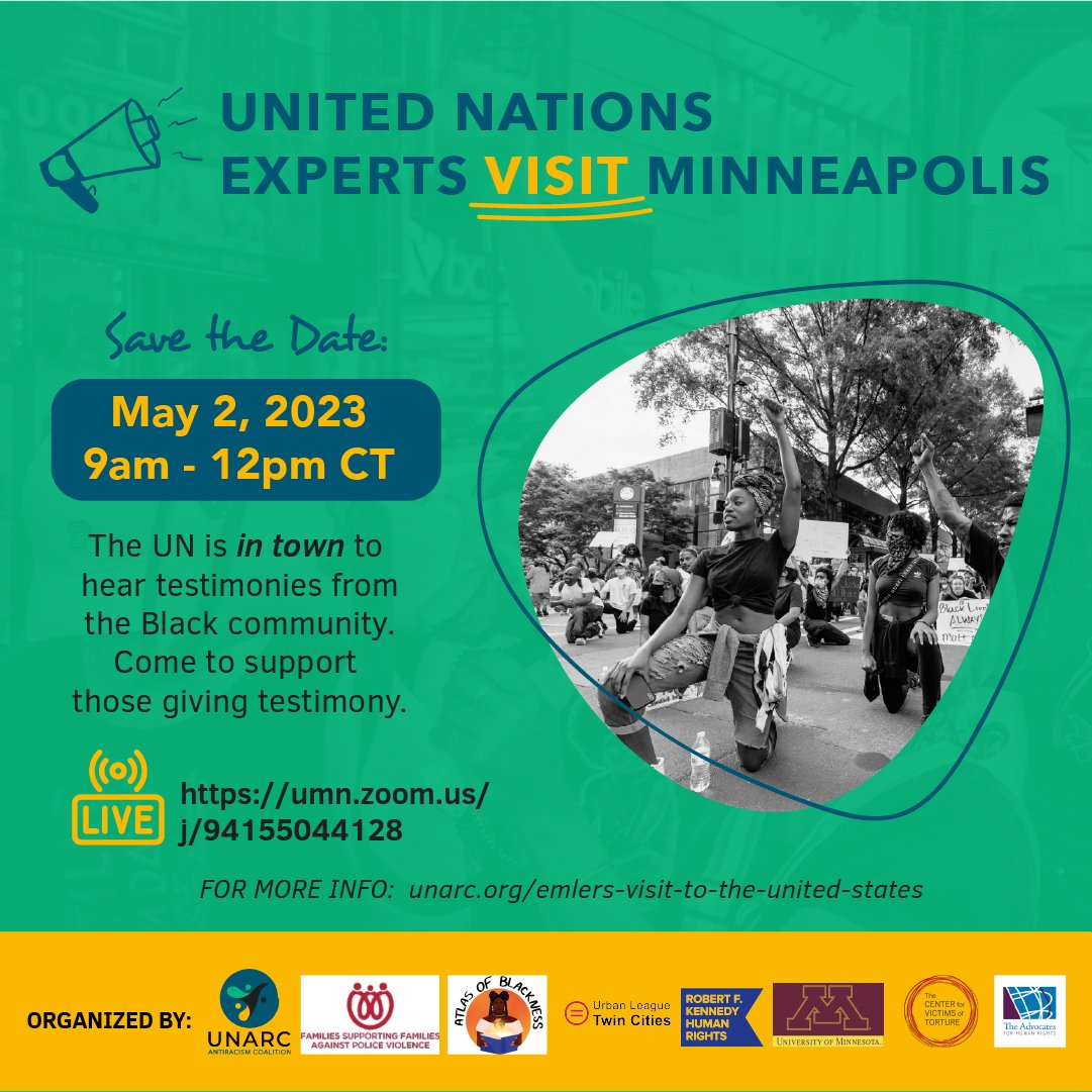 UNARC_global's tweet image. #losangeles #chicago and #minneapolis are the next cities that UN Experts will visit. Register for in-person attendance. Info below: #BlackLivesMatter📷 #RacialJusticer #saytheirnames #humanrights #SystemicRacism #EMLER #UNARC @ACLU @FightingMothers
