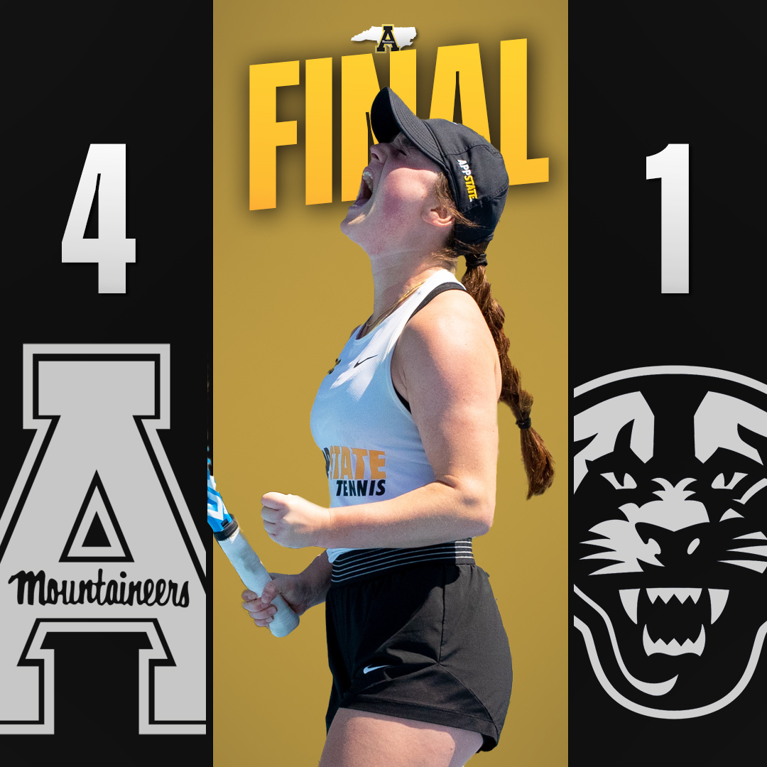 AppWTennis's tweet photo. 𝗠𝗼𝘃𝗶𝗻𝗴 𝗢𝗻!

Mountaineers tame the Panthers 4-1 to advance to tomorrow's #SunBeltWTEN quarterfinals! 

App State will face the winner between Georgia Southern and Southern Miss tomorrow at 10 AM.

#OneWay https://t.co/3vTMO1WQYc