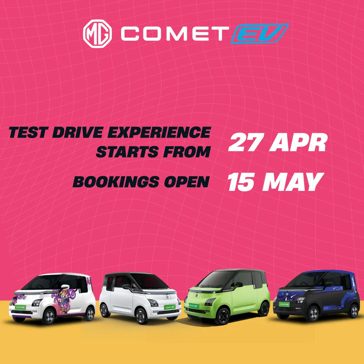 MGMotorIn's tweet photo. Affordable, compact, smart, sustainable, hi- tech... the list can go on because we are totally simping over the MG Comet EV. 🤩🚗

You can fall in love with it too. Don't believe us? Book a test drive starting tomorrow and get ready to join the Comet Tribe!

#CometEV #TechVibes https://t.co/UOSmoAJIbh