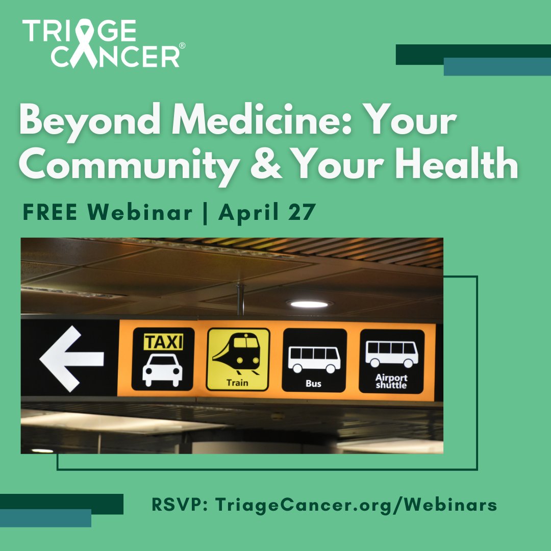 RSVP for @TriageCancer’s FREE webinar on 4/27 on social determinants of health, like work, transportation, school, environment, and literacy.
Register: triagecancer.org/webinars.

FREE CE for professionals.

#TriageTalks #CancerRights #HealthDisparities #HealthEquity #SDOH