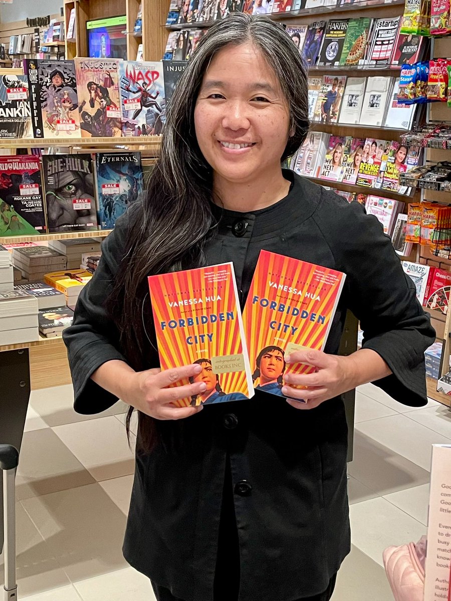 Look who stopped by our Terminal 3 store--it's @vanessa_hua, author of #ForbiddenCity! She was happy to sign copies of her book that just came out in paperback and signed it in both English and Chinese, which is pretty cool. #WhatsUpWednesday #signedcopy