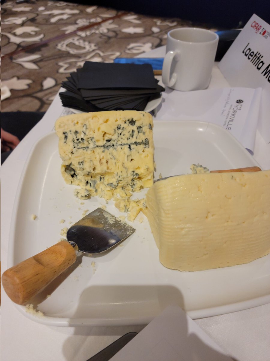 Headed back from CIFAR Fungal Kingdom meeting. Incredible meeting- so much fantastic science to talk about that I literally blew my voice out. One of many highlights was this blue cheese Paul Dyer brought that was made with strains he generated in the lab!