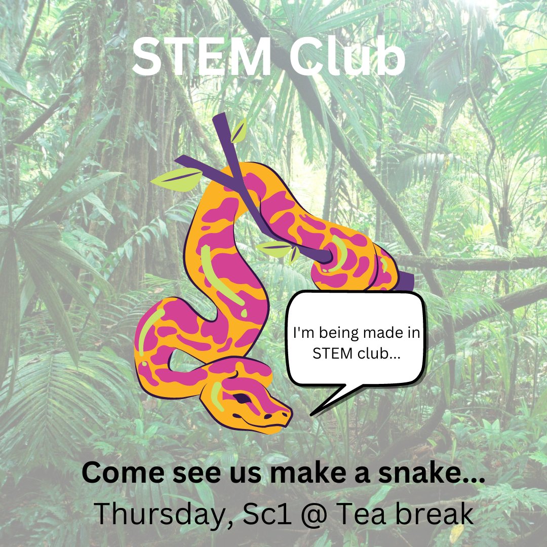 DowneHouseSTEM's tweet photo. Thankfully, our snake doesn't bite...

Come join us tomorrow in Sc1 during Tea break to see us make a snake. 

#STEMClub
#DHlovesSTEM
#GirlsinSTEM

@DowneHouse https://t.co/C0hqcj7JcN