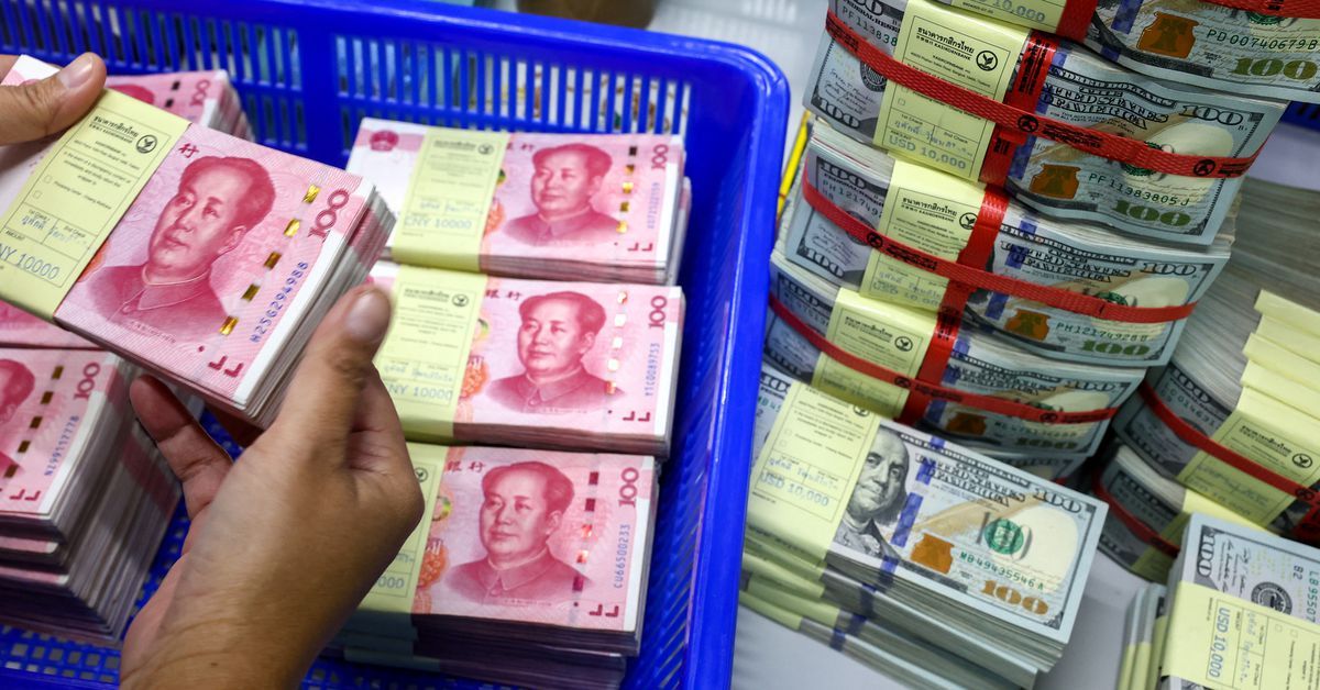 Reuters's tweet photo. Yuan overtakes dollar to become most-used currency in China's cross-border transactions https://t.co/LDxf1Vpz47 https://t.co/UnV2xyqMCi