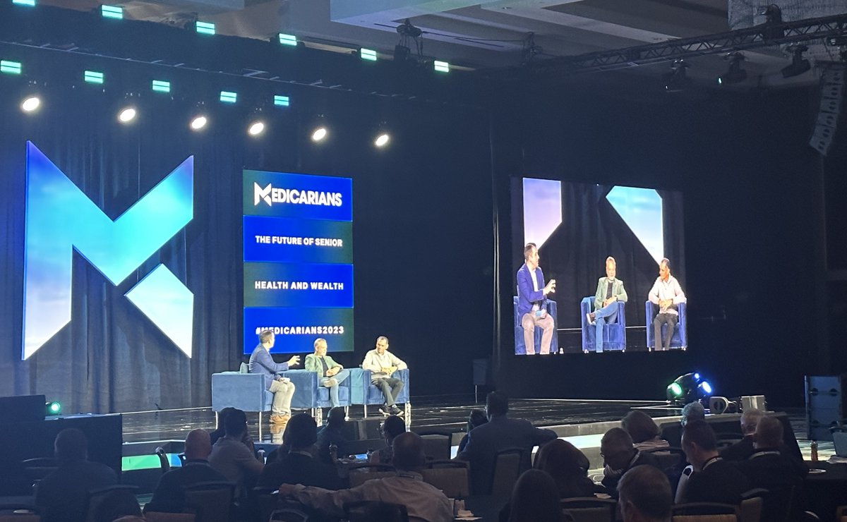 Today's #Medicarians2023  Plenary stage started with a  discussion with Matt McClure of Retirement.Radio, Scott Perry of @AmeriLife & Kevin Shields of @PFSInsurance talking current state of affairs in #Medicare market, their partnership and the importance of communication.