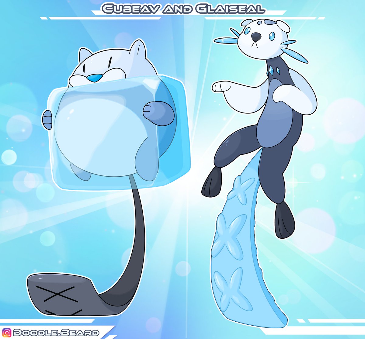Cubeav and Glaiseal, Water/Ice Type Pokemon. #pokemon #fakemon #icecube #beaver #seal