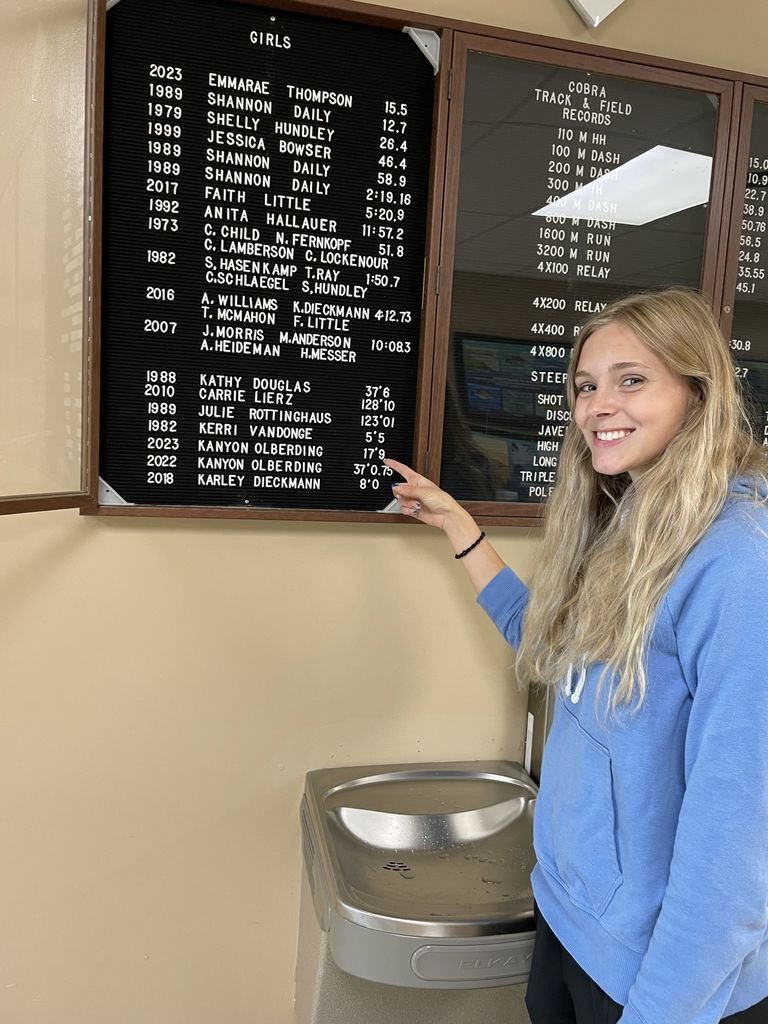 EmmaRae and Kanyon putting their names on the track and field school record board.
EmmaRae holds the 100H record, and Kanyon holds both the triple jump and long jump records at Jackson Heights.
