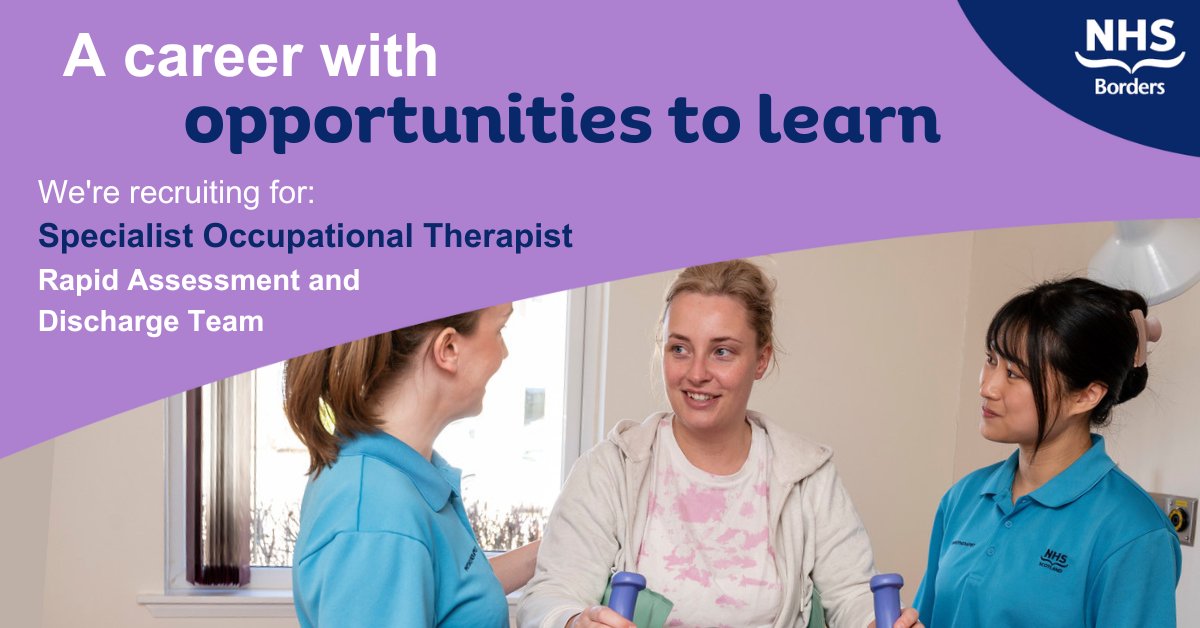We are recruiting for a Specialist Occupational Therapist in the Rapid Assessment and Discharge Team.

If you are looking for a dynamic and innovative role, this could be for  you!

Applications close 5 May.

Find out more: ow.ly/4Nao50NTpVw