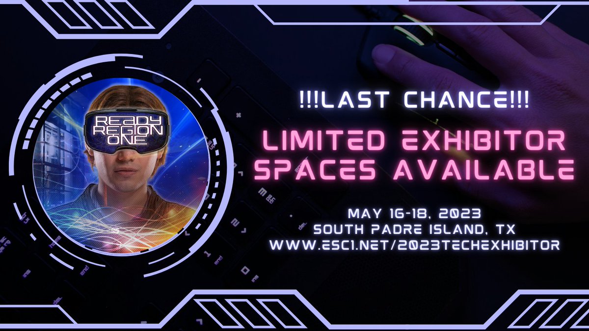 RegionOneESC's tweet image. 🚨 It&apos;s your last chance to showcase your tech organization to hundreds of technology specialists and educators from across the region. 

Visit bit.ly/3U5C0fF to secure your exhibitor spot at our 2023 Technology Conference.

#956rgv #rgvevents #education #tech23