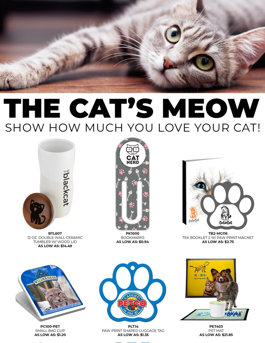 #Cat lovers, we have some great #promoitems 🐾 geared for cat people 🐈  Pet items with your #companyinfo on them are a great way to spread the word 🗣 about what you can offer 🏪 They're #affordable 💰 and easy to use 😸 #vetclinics #petstores threekpromo.com