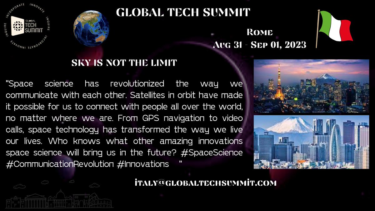 Rometechsummit's tweet image. 🛸Rome&apos;s space tech is reaching the stars and beyond??🚀🛰️🧑‍🚀Collaborate with us for Space Tech in Rome on Aug-31 to Sep-1, 2023 🤝@globaltechsummt 
Join us now: shorturl.at/biqAI
#SpacetechDay2023  #RomeTech #spaceexploration #NASA  #spacescience  #astronaut #dearMoonCrew