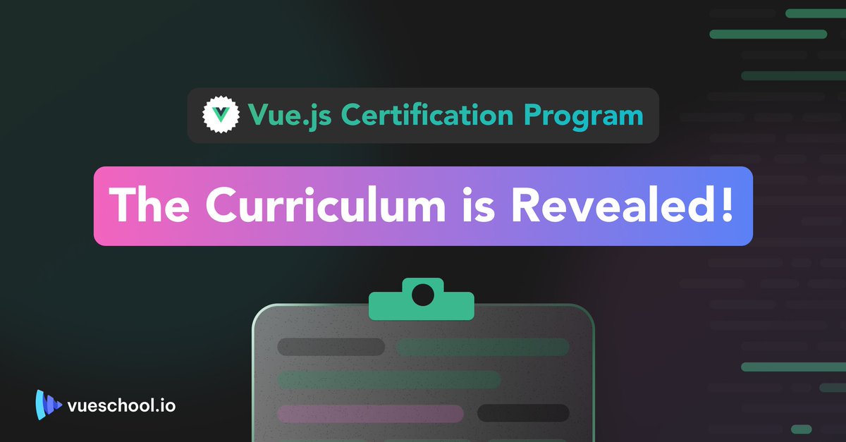 VueSchool_io's tweet image. Vue js Certification Program: Level 1 Curriculum Revealed!
Get a sneak peek at the curriculum for the official Vue js Certification Program.
Learn the skills and knowledge you need to use Vue js effectively.
vueschool.io/articles/news/…
#VuejsCertification #Vuejs #DataBinding