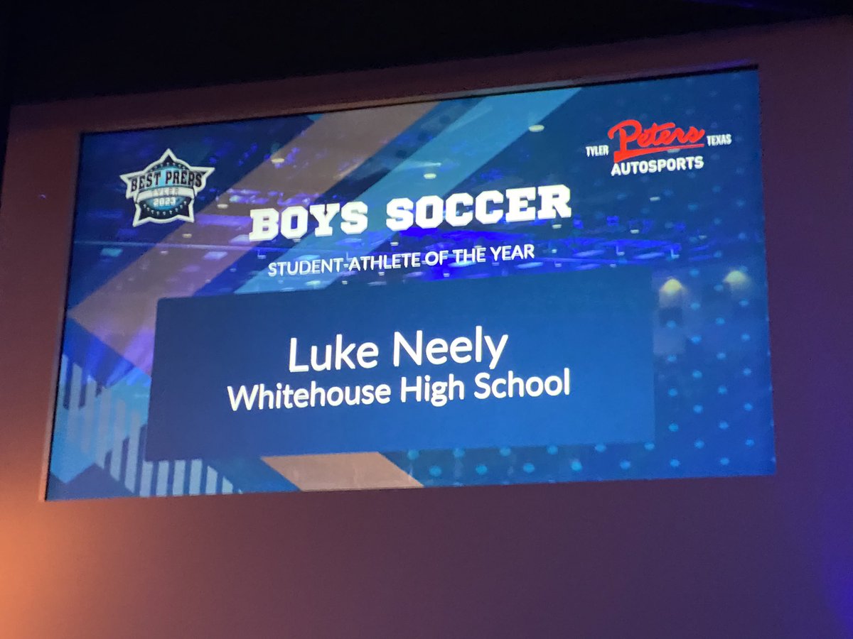I received the Best Prep Tyler Boys Soccer award last night. Thank you to Peters Autosports and the Tyler Morning Telegraph for an awesome event. Very honored to be recognized among such great talent in East Texas <a href="/etfinalscore/">Tyler Paper Sports</a> <a href="/athletic_dept/">Whitehouse Athletic Dept.</a> <a href="/WhitehouseISD/">Whitehouse ISD</a>