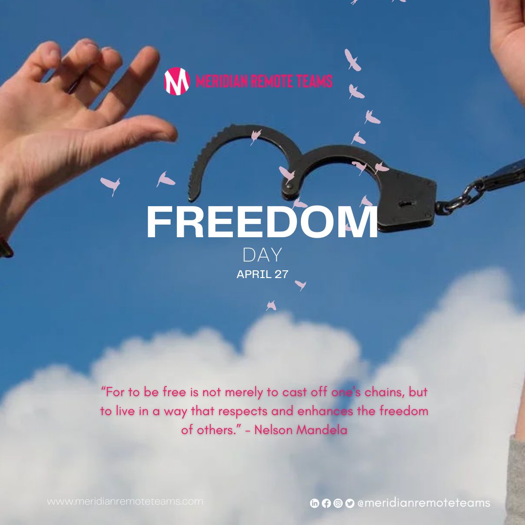 Meridian_Remote's tweet photo. Freedom Day commemorates the first post-apartheid elections in South Africa that allowed every eligible citizen in the country to vote. MERIDIAN REMOTE TEAMS is one with the people of South Africa as they celebrate this important day. https://t.co/ZfqhrBolAG